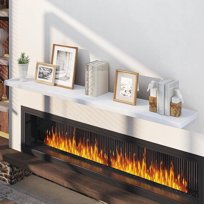Fun Memories 72 Inch Floating Shelves, 12 Inch Deep Wall Shelf for Fireplace Mantel, White Deep Storage Shelves for Home & Office, Long Floating Shelf with Invisible Bracket, Set of 2