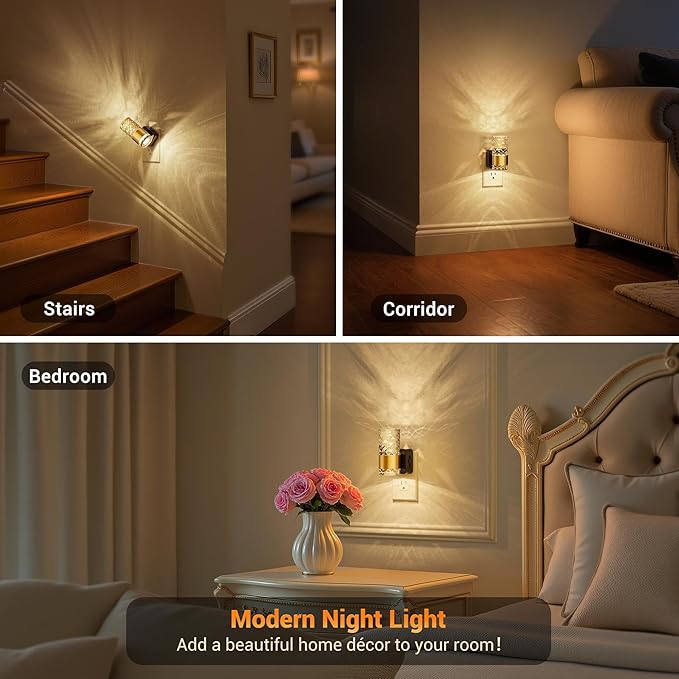 JandCase Night Light, Automatic Night Lights Plug into Wall,2 Pack 3000K LED Nightlights with 0-100LM Adjustable Brightness, Night Light Plug in with Light Sensor for Bathroom Hallway Room Decor