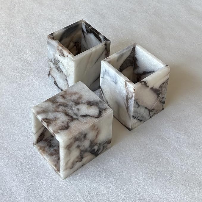 Natural Marble Stone Square Storage Container Empty Vessel Holder Cup for Candle/Pens/Sundries items (White Elephant Marble)