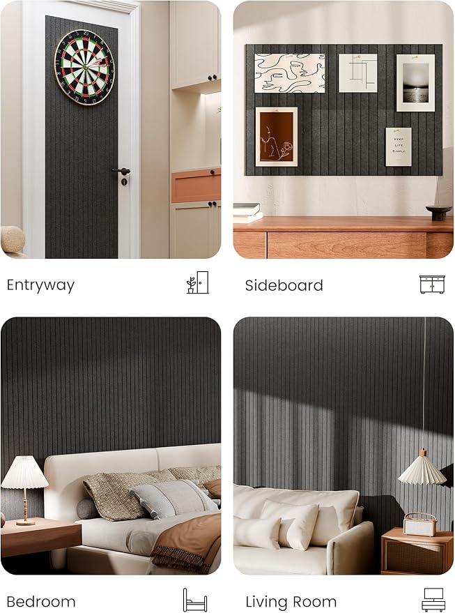 Bumusty Large Cork Board Alternative-36 x 24" Felt Bulletin Board Tiles, with 30 Pushpins, 40 Adhesive Tabs, Fine-Stripe 6-Pack, Cork Boards for Office Push Pin Board Felt Board-Charcoal Gray