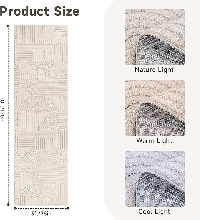 Pauwer 3x10 Washable Area Rugs for Living Room Modern Beige Solid Color Soft Fluffy Rugs for Bedroom Non Slip Boho Accent Indoor Mat Floor Carpet Cover for Kids Dining Room Kitchen Office