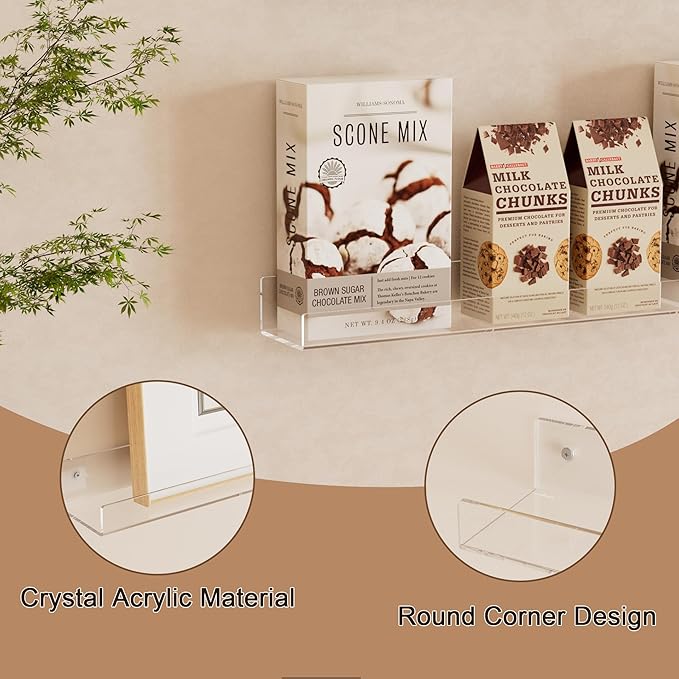 36'' Clear Acrylic Wall Long Shelf 2 Pack, Acrylic Floating Book Shelves, Wall Mounting Invisible Ledge Book Shelf