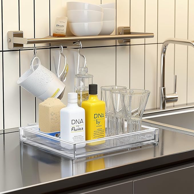 Clear Acrylic Tray - 10"x10" Multipurpose Square Decorative Tray for Perfume Display & Serving, Bathroom Sink Vanity Organizer Tray for Bathroom, Vanity, Coffee Table, Living Room Decor