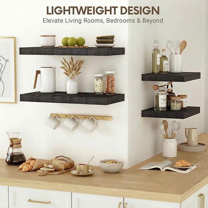 Vivelove 30 Inches Floating Shelves Wall Mounted, 10" Deep Wall Shelves for Bedroom, Bathroom, Living Room, Kitchen, Office, Home Decor, Modern Shelf, Set of 2, Black, 30x10.2x1.5
