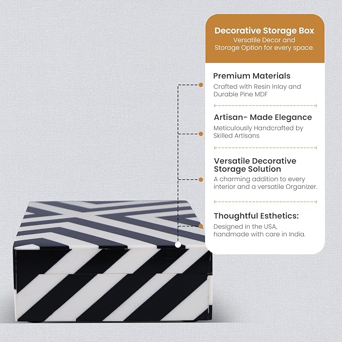 Handicrafts Home Large Decorative Storage Box with Lid– 8x5x2” Coffee Table Organizer, Keepsake-Decorative Boxes for Home Decor, Stylish Decorative Box for Office Décor-Zebra Cross
