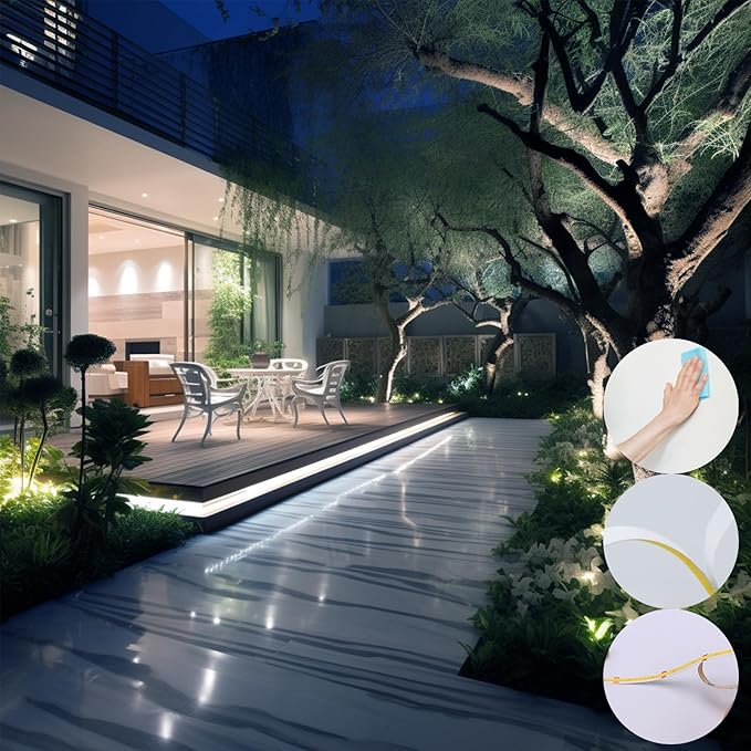 BENLUN 24V Diffused COB LED Strip Light 65.6ft (2 Rolls of 32.8ft), 6000K Cool White Outdoor Milky Silicone Waterproof, 11W/M CRI 93 LED Tape Lights with Power Supply for Bedroom Courtyard