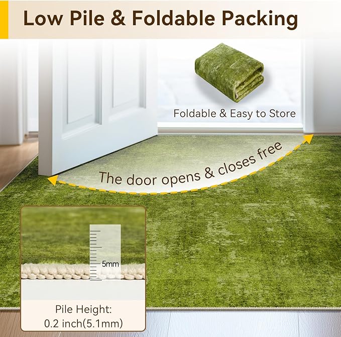 RELEANY Washable Area Rugs 9'x12' Non-Slip Modern Abstract Soft for Living Room Entryway Bedroom Nursery, Print Pattern, Grass Green