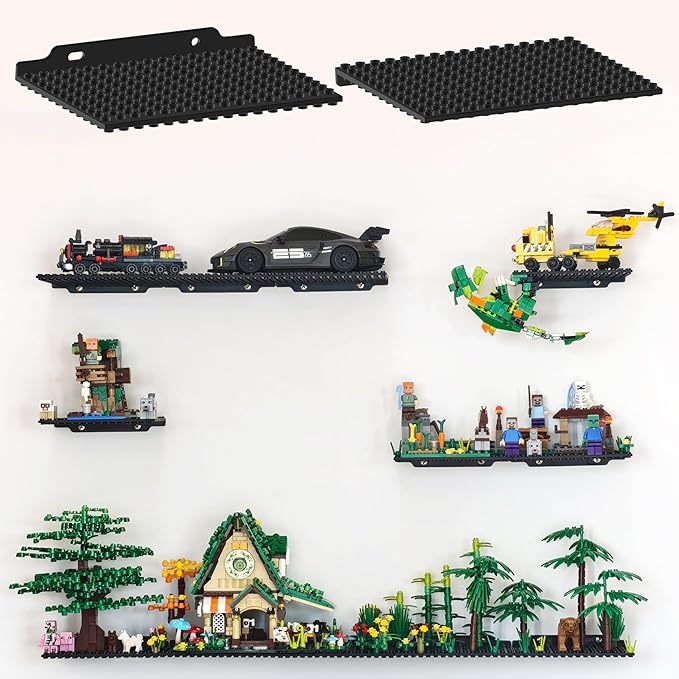 12 Pack Wall Display Shelf for Lego Standard Bricks – 4x5 inch Dual-Sided Floating Shelves, 16x13 Studs 4.8-4.9mm, Supports Up to 2 lbs with Screw, Baseplate Wall Mount for Builders Room Decor