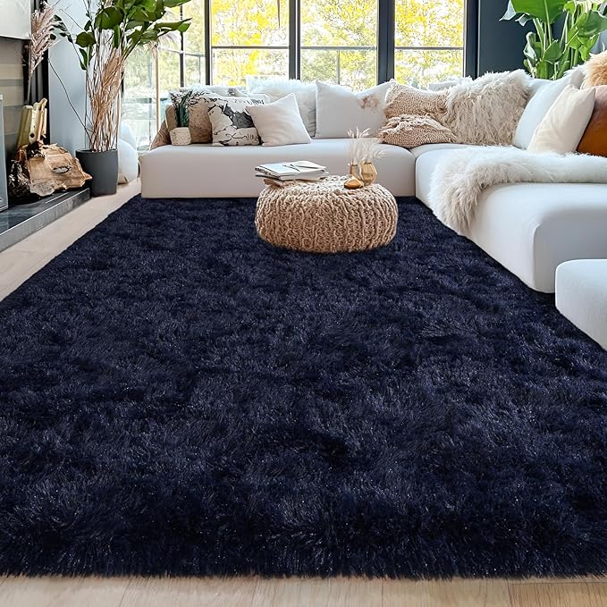 5x7ft Fluffy Fuzzy Area Rug for Living Room Bedroom, Ultra Soft Rugs for Living Room, Modern Shaggy Carpets Rug for Boys Girls Dorm Nursery Home Decor Aesthetic, Upgrade Non-Slip Durable, Dark Blue