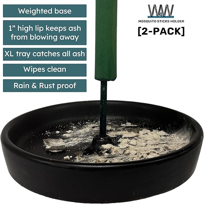 W4W Mosquito Stick Holder – Ceramic Holder for Incense & Mosquito Sticks – for Outdoor & Indoor use, Pool Side, Patio, Deck, Camping, Hiking, etc... (Includes Set of 2 Holders)