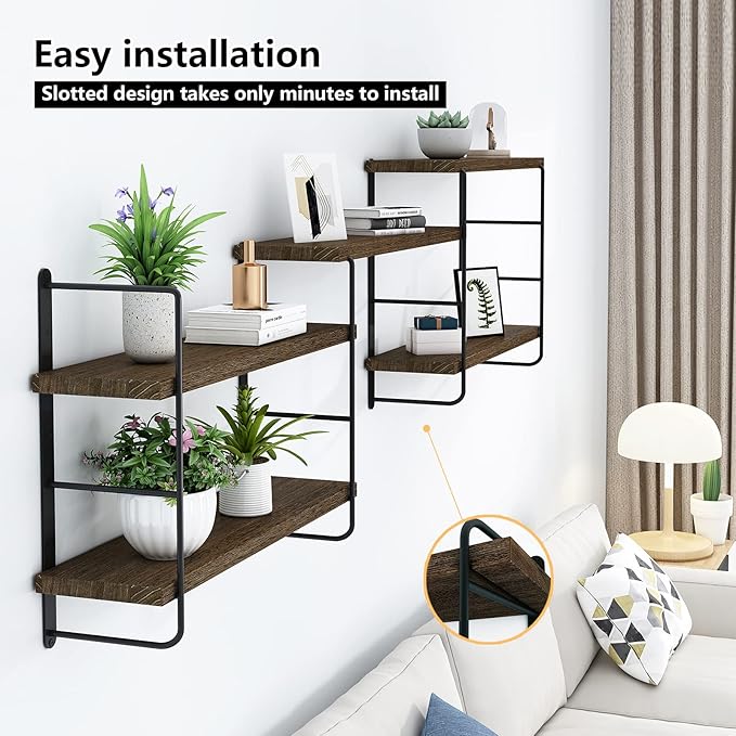 MXCSE Wall Shelves, Wall Mounted Bookshelves, DIY Floating Shelves for Wall, Wood Hanging Book Shelves for Room, Bedroom, Living Room, Easy Installation (Brown, 50W x 17H)