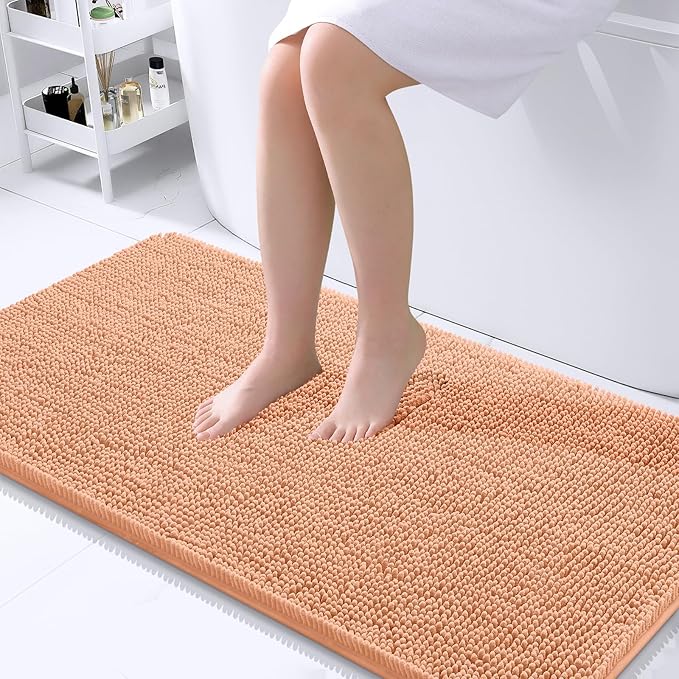 OLANLY Bathroom Runner Rugs 44x24, Extra Soft Absorbent Chenille Bath Rugs, Rubber Backing Quick Dry, Machine Washable Long Bath Mats for Bathroom Floor, Tub and Shower, Home Decor Accessories, Peach