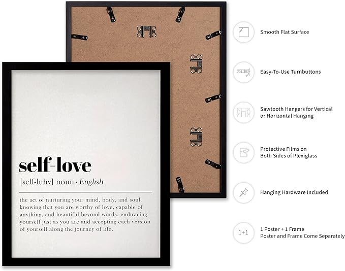 Poster Master Typography Poster - Dictionary Print - Self Love Definition, Nurturing your Mind and Soul, Worthy, Motivational - Gift for Family, Friend - Wall Decor for Home, 16x20 Black Framed