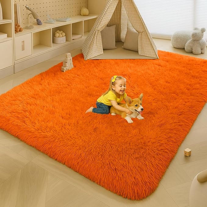 5x7 Plush Fluffy Area Rugs, Large Soft Carpet, Upgraded Non-Slip Rectangular Rug for Living Room, Bedroom, Kids Room, Dorm,Modern Home Decor Aesthetic,Orange.