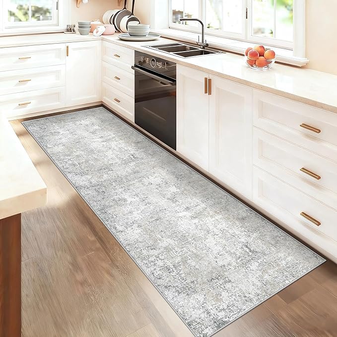 XLUEZ 2x7 Runner Rug for Hallway, Washable Modern Abstract Runner Rugs Neutral Soft Non Slip Kids Rug Stain Resistant Indoor Runners for Entryway Bedroom Kitchen Laundry Room(BeigeGrey, 2'x7')