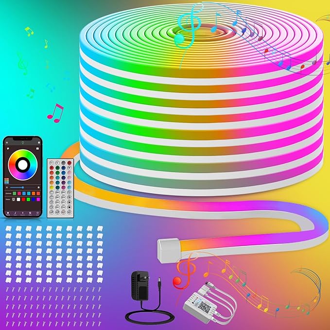 Ledagic 132ft RGB LED Neon Rope Lights with App, Remote Control, IP65 Waterproof Neon Light Strip Outdoor Indoor, DIY Design Flexible Led Strip Lights for Bedroom Essentials, Gaming Accessories