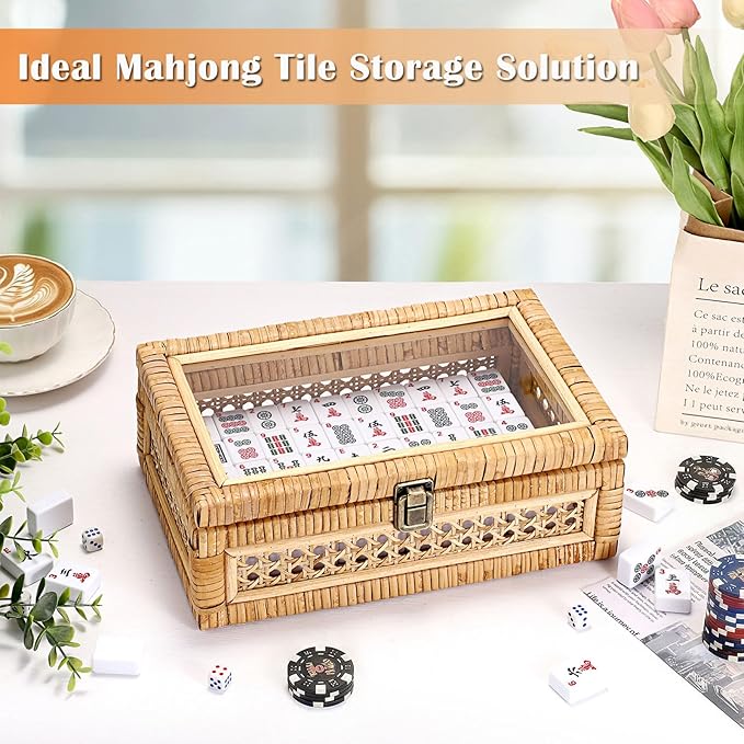 Rattan Box Rattan Decorative Storage Box with Lid Rectangular Wicker Rattan Basket Box for Shelf Rattan Box for Decor,11"L x 7.1"W x 4"H