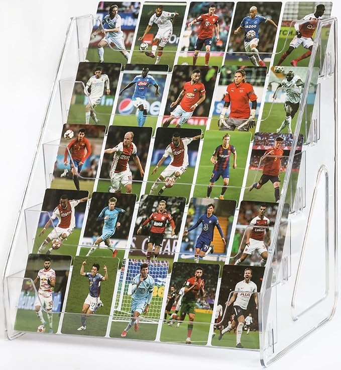 Card Display Stand, Clear Acrylic 5-Tiered Shelf For Greeting Sports Graded Card, Postcard, Stickers, Photos, Picture, Football Baseball Basketball Cards, Table Top Display Rack For Psa Slabs (1 Pack)