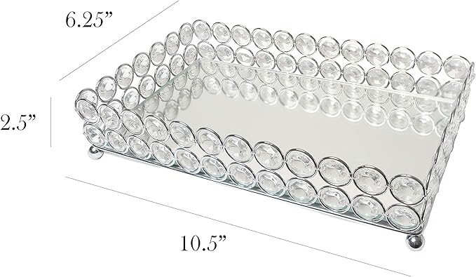 Elegant Designs HG1010-CHR Elipse Crystal Decorative Mirrored Jewelry or Makeup Cosmetic Perfume Vanity Organizer Tray, Chrome (Pack of 3)