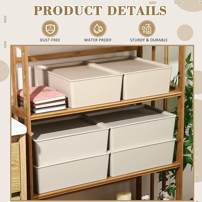 Menkxi 6 Pcs Plastic Storage Bins with Lids Stackable Storage Containers Durable Box Baskets for Organizing Shelves Playroom Classroom Office (Large,White)