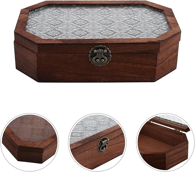 Ciieeo Wooden Jewelry Storage Box Small Decorative Display Case with Hinged Lid Vintage Vanity Organizer for Makeup and Keepsakes Desk Storage