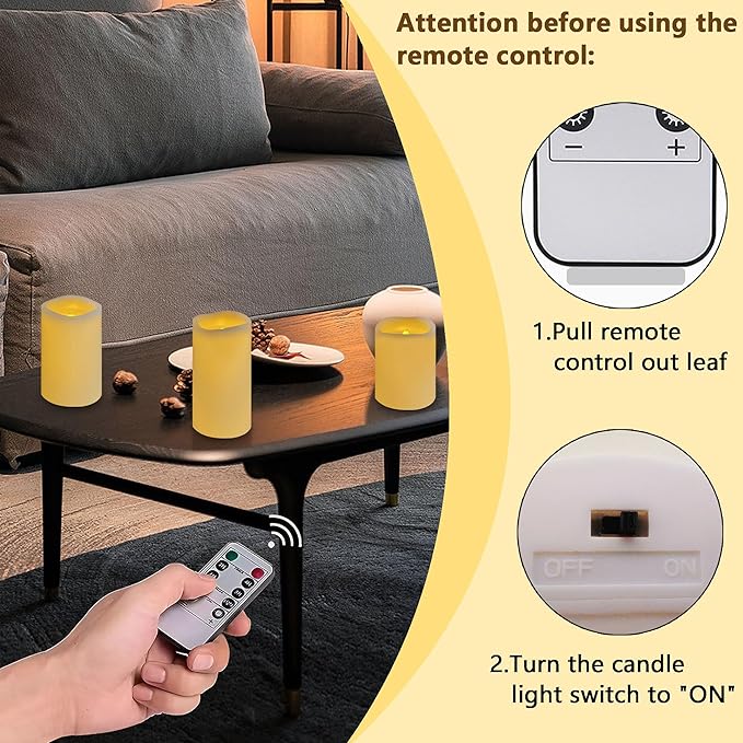 VIEWELLD Flameless Candles, LED Candles, Battery Operated Candles with Remote and Timers, Electric Pillar Candles Real Wax, D3 x H 4" 5" 6"（Ivory） ﻿ ﻿