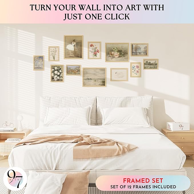 97 Decor Vintage Framed Wall Art - Framed Vintage Wall Art Prints, Vintage Posters For Room Aesthetic, Lanscape Prints For Walls Decor, Moody Gallery Walls Pictures Botanical Paintings For Home Bedroom