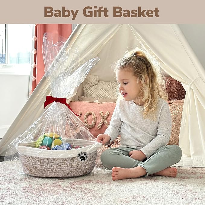 Dog Toy Basket Small Gift Basket for Baby, 12"x 8" x 5" inches Woven Storage Baskets for Dog Cat, Nursery Storage Baskets for Diapers, Towels, Mixed-Brown