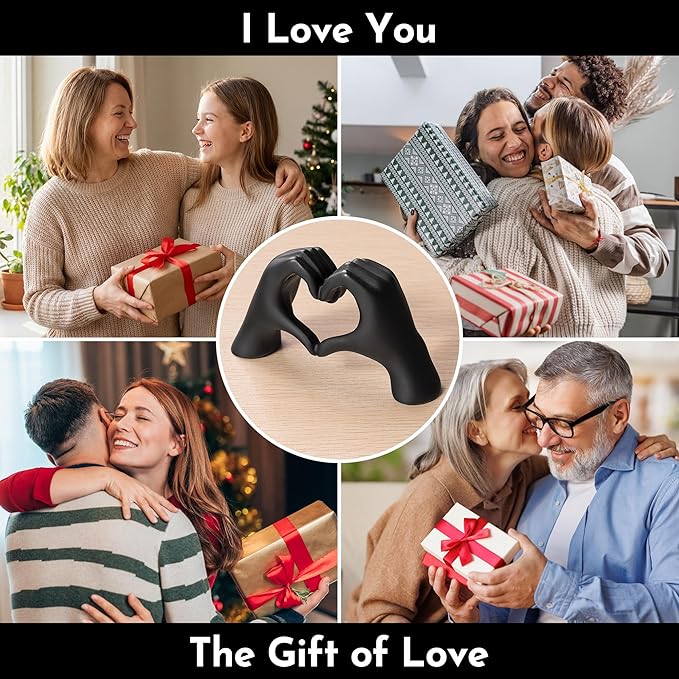 Gold Decor Living Room – Mini Small Heart Hands Sculpture – Shelf Decor Aesthetic – Cute Home Accent Table & Shelves – Love Statue - Gifts Girlfriend, Wife, Women, Teen Girls, Valentine (Black, Mini)