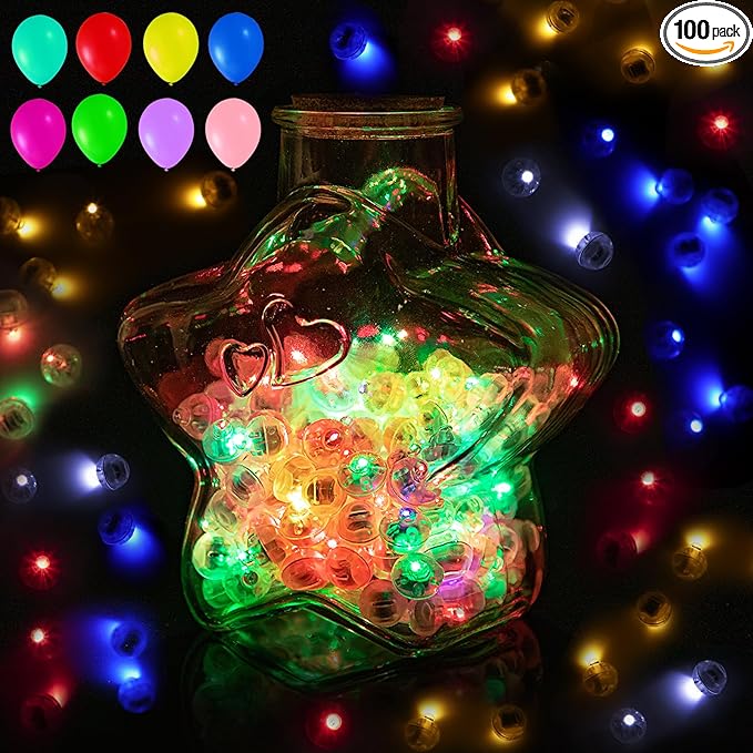 100PCs Mini Led Lights,Flash Led Balloons Light 5 Colors for Party Decorations Neon Party Lights for Paper Lantern Easter Eggs Birthday Wedding Halloween Christmas Decoration - Blinking Mix Color