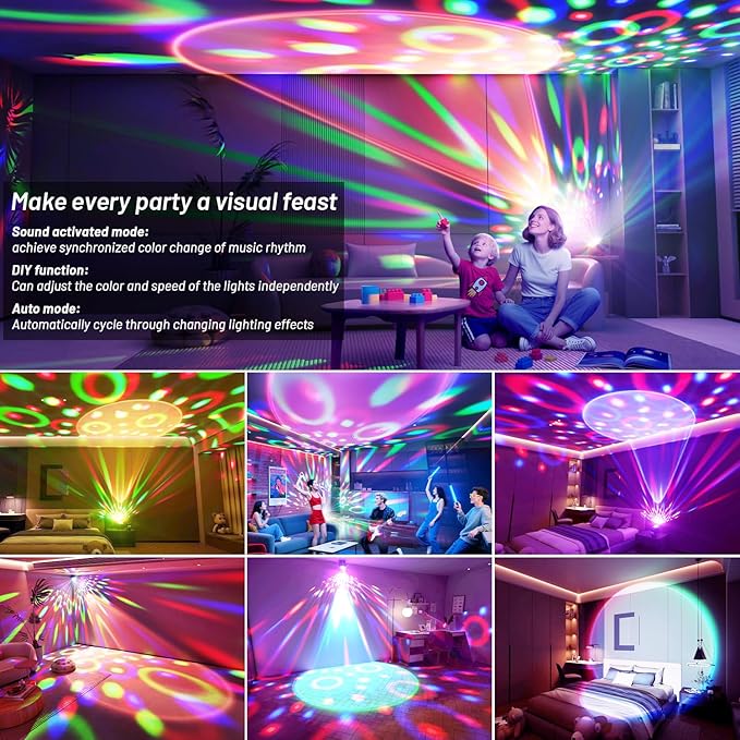 2-Pack Sunset Lamp Disco Ball Party Lights - Sound Activated LED Strobe & Stage Lights for Home Parties, Weddings, Bars, Clubs, Karaoke, Halloween, Christmas & Wall Décor (Enhanced Dual Lighting Set)