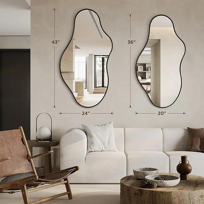 Dorlicecass Bathroom Mirrors for Over Sink - Long Wall Mirrors Decorative 24"x 43" Asymmetrical Abstract Aviation Aluminum Alloy Frame Unique for Bedroom, Living Room, Cloakroom, Entryway Black