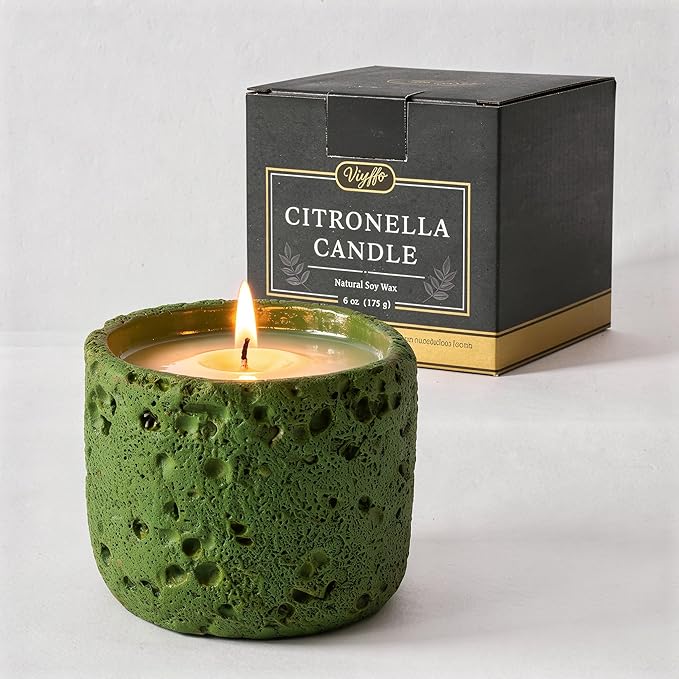 Viyffo 6oz Citronella Candle Outdoor, Small Citronella Candle Indoor, Candles for Home Scented, Non Toxic Soy, Green Ceramic Jar for Patio, Backyard Décor & Camping Gift (12+ Hours Burn)