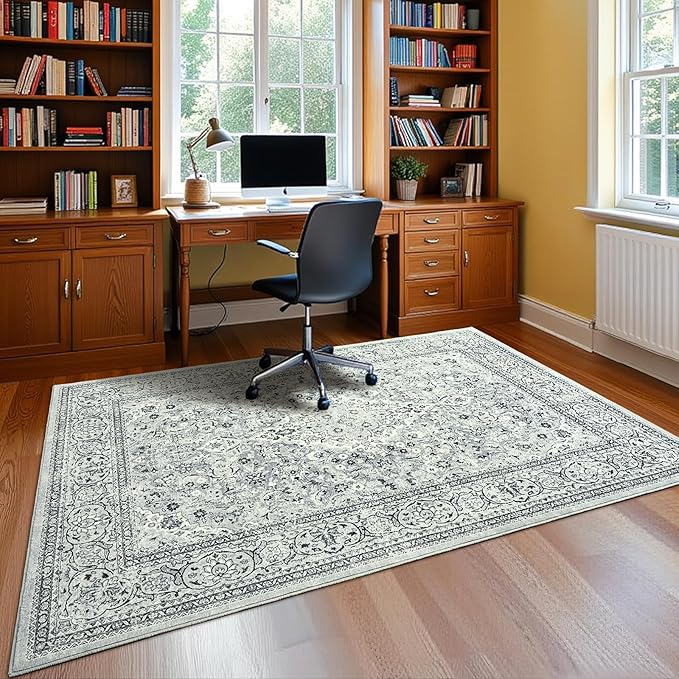 Goideal Washable Rug 3x5, Gray Area Rugs Non Slip, Indoor Low Pile Carpet with Rubber Backing for Living Room Kitchen Bathroom Entryway Office Bedroom