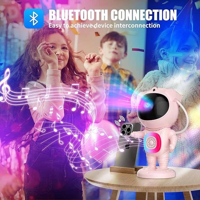 Astronaut Galaxy Projector,Space Projector,with Bluetooth Speaker and Remote Control,360° Adjustable Angle,Spaceman Star Kids Night Light, for Bedroom Ceiling Adult Birthday(Pink)