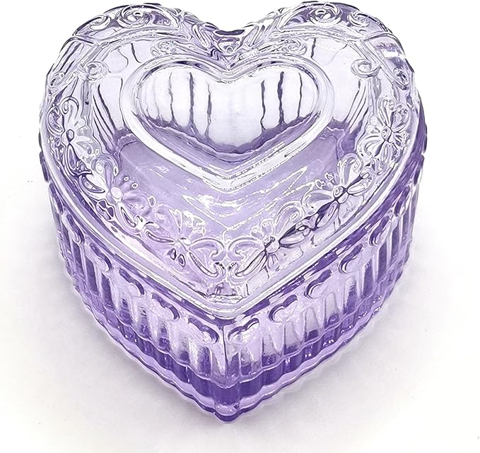 Glass Jewelry Box Heart Shape Cute Box for Storage Ring Earring Trinket Vintage Jewelry Organizer Decorative Gift for Women Girls-GRB003-Purple