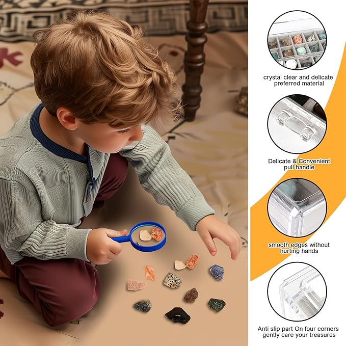 Rock Collection Display Case - Display Shelf for Collectibles - Rock Collections Box for Kids - Rock Collection Storage - Rock Collections Box for Kids 90 Grids