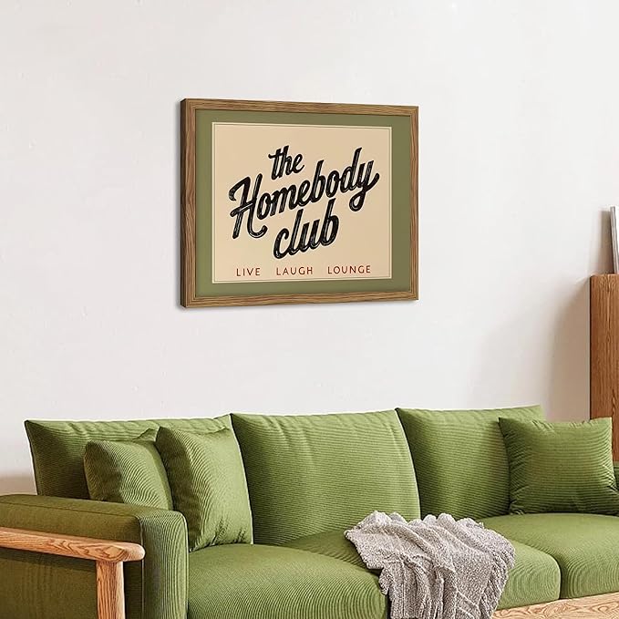 Vintage The Homebody Club Wall Art, Minimalist Live Sign Canvas Wall Decor Painting, Trendy Quote Artwork Poster Print Picture for Living Room Bedroom Homebody Gifts 16x24 Inch Framed
