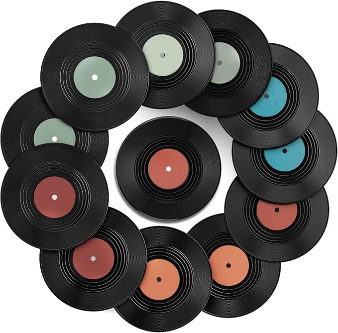 Facmogu 12PCS 7 Inch Fake Blank Vinyl Records, Vintage Vinyl Decorative Records for Wall Art Aesthetic, Plastic Plain Records for Home, Cafe Decor, Fake Blank Records Custom for Wedding, Music Party