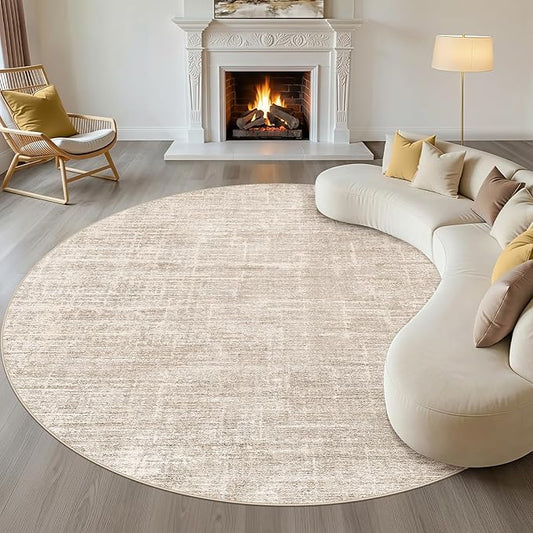 10ft Round Rug Living Room: 10x10 Washable Large Neutral Beige Circle Area Rug Abstract Soft Modern Stain Resistant Indoor Floor Non-Slip Carpet for Bedroom Nursery Kids Office Playroom Dining Room
