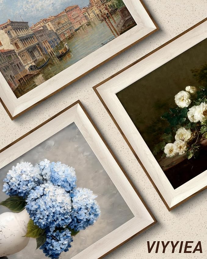 VIYYIEA Vintage Framed Wall Art for Living Room, Blue Hydrangea Canvas Prints, Oil Painting Home Decor, Flowers Picture, Bathroom Wall Decor Gifts for Friends or Family - 16L x 12W