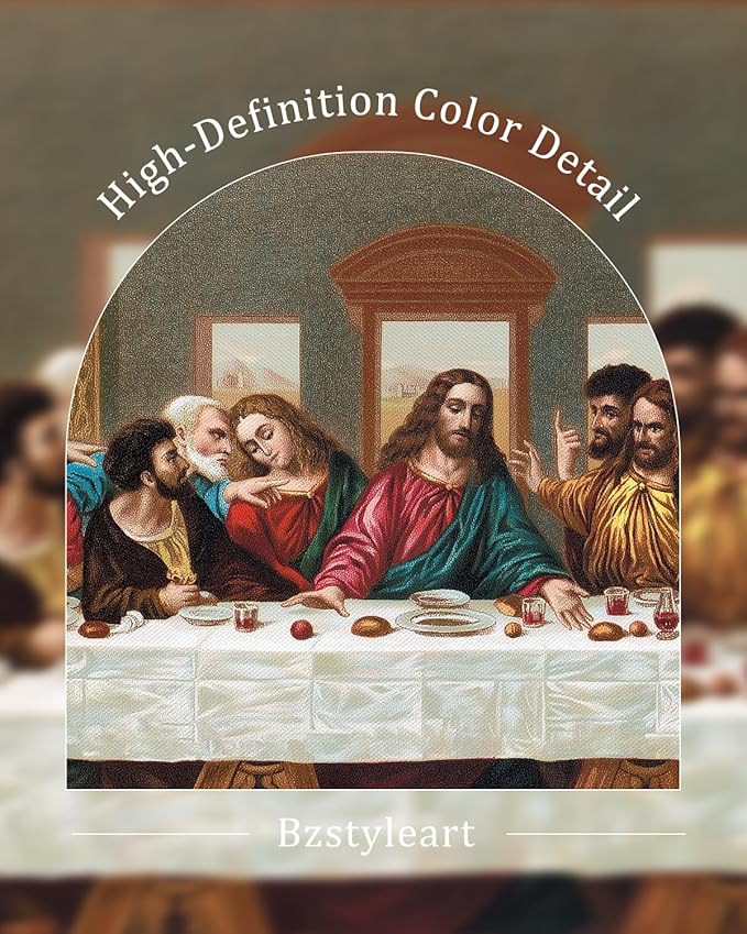 Bzstyleart Vintage Wall Art Decor for Living Room, Framed Large Christian Canvas Wall Art Prints for Prayer, Christian Artwork Jesus Painting, Religious Picture Home Decor, Last Supper, 20 x 40 Inch