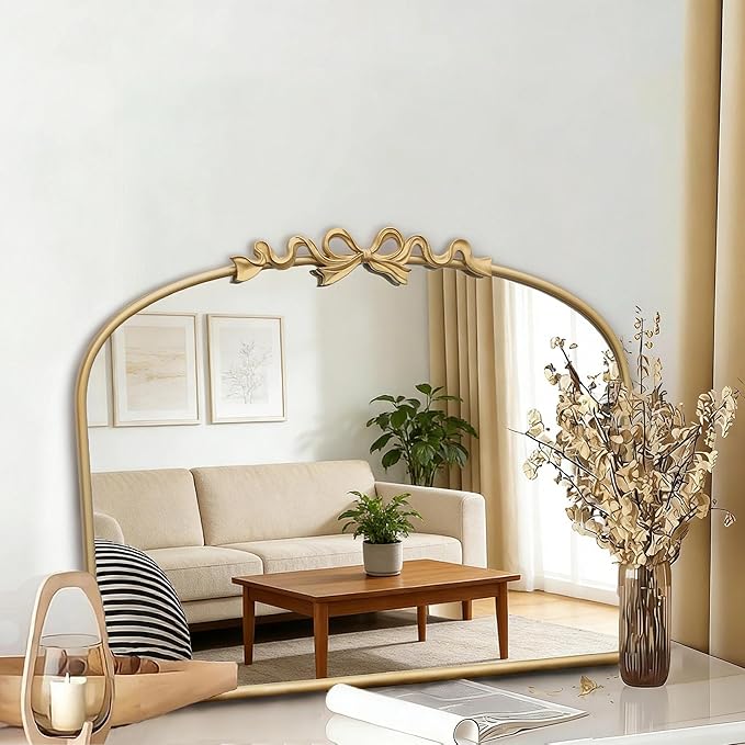 Besdomus Antique Arched Gold Mirror: 32"x24" Large Arch Bow Antique Wall Mounted Mirror - Baroque Traditional Ornate for Living Room/Fireplace/Bathroom- Home Decor for Homemakers