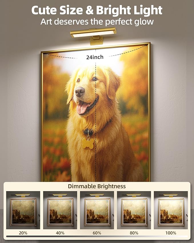 EZVALO Picture Light for Wall, Rechargeable 2400mAh Battery Lights Wireless with IR Remote, 3 Color & Dimmable Magnetic 7.87'' LED Lights Display for Painting, Living Room, Gallery, Bedroom(Gold-2P)