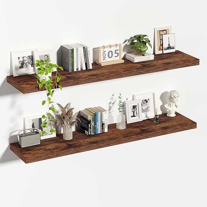 Vivelove 55x12 Floating Shelves, Deep Floating Shelves for Wall with Invisible Brackets, for Living Room Bedroom, Farmhouse Rustic Shelves Home Decor, Set of 2, Rustic Brown