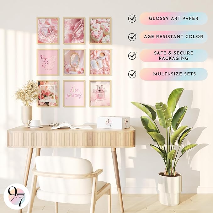 97 Decor Pink Coquette Room Decor Aesthetic - Vintage Wall Decor, Cute Posters for Girls Dorm Decorations, Girly Wall Art Prints Pink Pictures for Bedroom (8x10 Unframed)