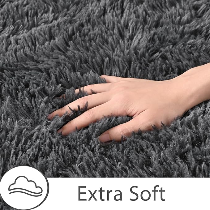 Large Area Rugs for Living Room, 9x11 Soft Fluffy Shaggy Rug, Machine Washable Non-Slip Plush Fuzzy Indoor Carpet, Aesthetic Home Decor for Bedroom,Kids Room,Nursery,Dorm, Smoky Gray