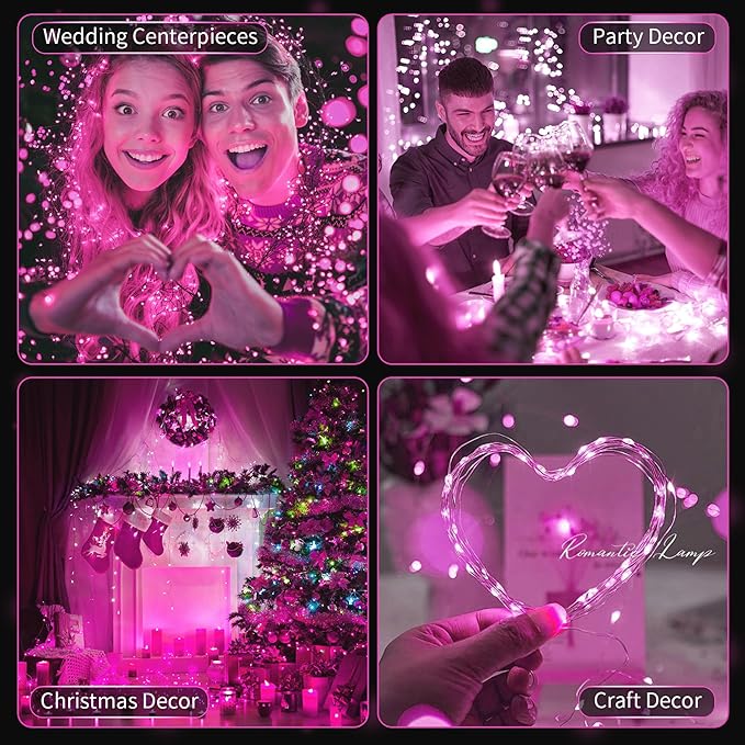 20 Pack LED Fairy Lights Battery Operated,20 LED Waterproof Mini Twinkle String Lights for Wedding Valentine's Day Christmas Decorations,Pink