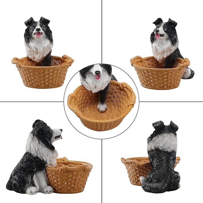 Dog Resin Storage Basket, Desktop Organizer for Remote & Keys, Cute Home Decor Tray, Ideal present for Pet Lovers.(Border Collie)