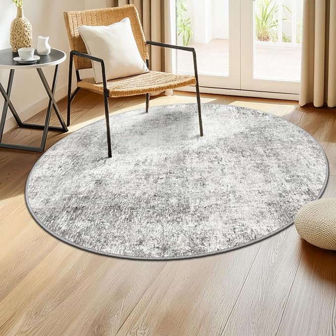 RELEANY Washable Area Rugs 4ft Non-Slip Modern Abstract Soft for Living Room Entryway Bedroom Nursery, Print Pattern, Gray White Grey